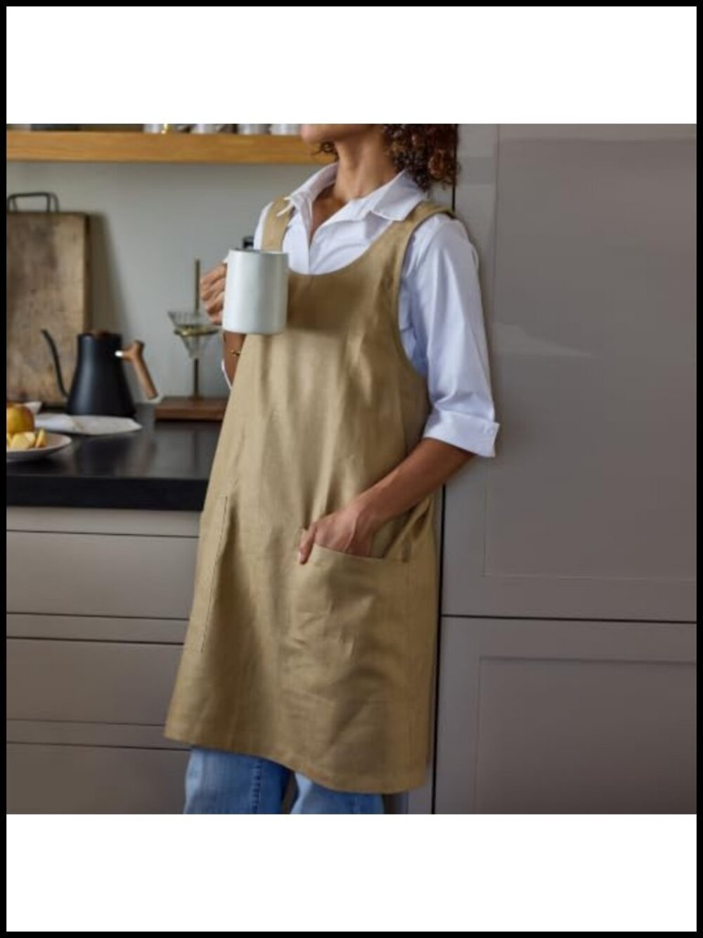 100% Pure Linen Apron Smock Cross-Back Adjustable 35x45 Kitchen
